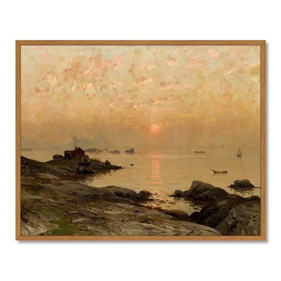 Drsoum Vintage Coastal Sunset Wall Art Rustic Retro Framed Seaside Dusk Prints Farmhouse Classic Decorations for Living Room Bedroom 8x10in Natural Framed