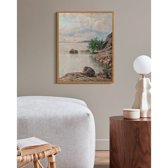 Drsoum Vintage Coastal Wall Art 11x14in Natural Framed Classic Retro Seaside Landscape Prints Rustic Farmhouse Decorations for Living Room Bedroom