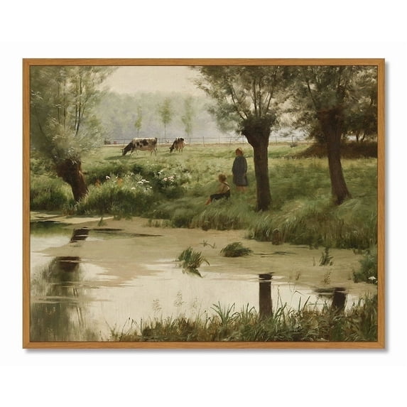 Drsoum Vintage Countrysid Rivulet Framed Wall Art Classic Retro Village Landscape Rustic Wall Prints Farmhouse Kitchen Bathroom Office Decor 8x10in Natural Framed