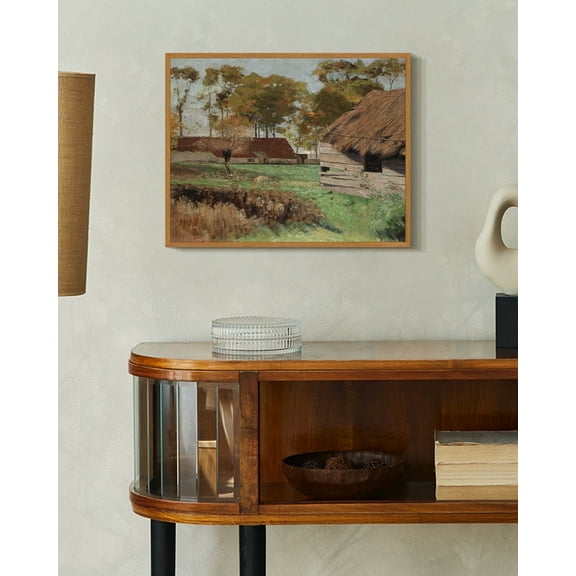 Drsoum Vintage Countrysid Wall Art 11x14in Natural Framed Classic Retro Barn Landscape Rustic Wall Prints Farmhouse Kitchen Bathroom Office Decor