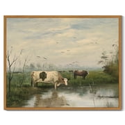 Drsoum Vintage Cow Farm Dairy Cattle Classic Wall Prints Classic Retro Farmhouse Landscape Wall Art Rustic Decorations for Living Room Bedroom 8x10in Natural Framed