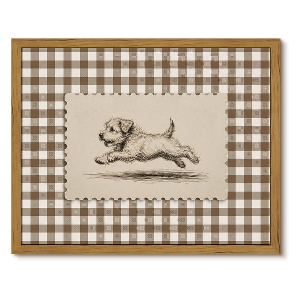 Drsoum Vintage Dog Wall Art Moody Checkered Puppy Decor for Living Room 8x10 Inch Framed Canvas Prints