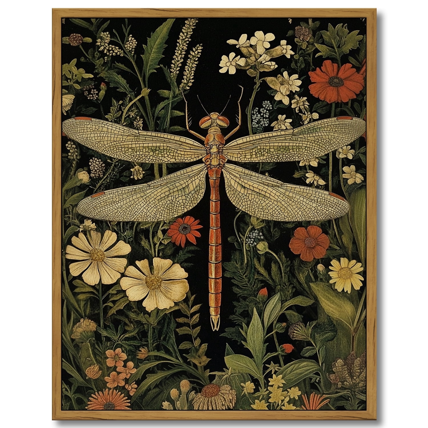 Drsoum Vintage Dragonflies and Flowers Canvas Prints Home Decor ...