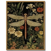 Drsoum Vintage Dragonflies and Flowers Canvas Prints Home Decor Painting Picture Bedroom Wall Art Bathroom Living room 11x14in Brown Framed deal from Walmart