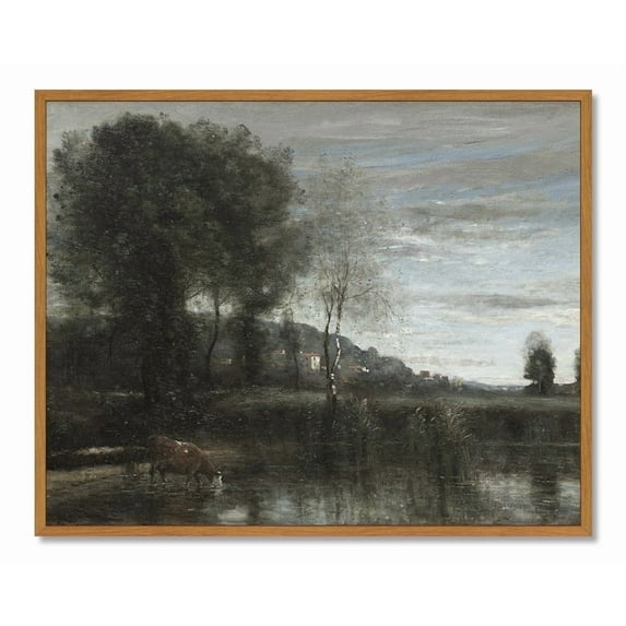 Drsoum Vintage Farmhouse Lake Cattle Wall Art Rustic Retro Framed Countryside Landscape Prints Classic Decorations for Bathroom Bedroom 8x10in Natural Framed
