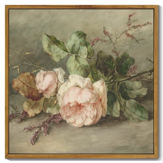 Drsoum Vintage Floral Wall Art 16x16in Natural Framed Classic Retro Flower Wall Prints Modern Farmhouse Kitchen Bathroom Office Decor