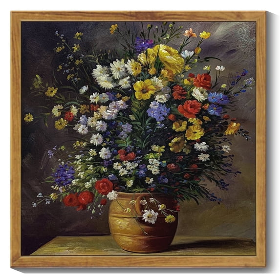 Drsoum Vintage Floral Wall Art Classic Retro Flower in Vase Wall Prints Farmhouse Kitchen Bathroom Office Decor 10x10in Natural Framed