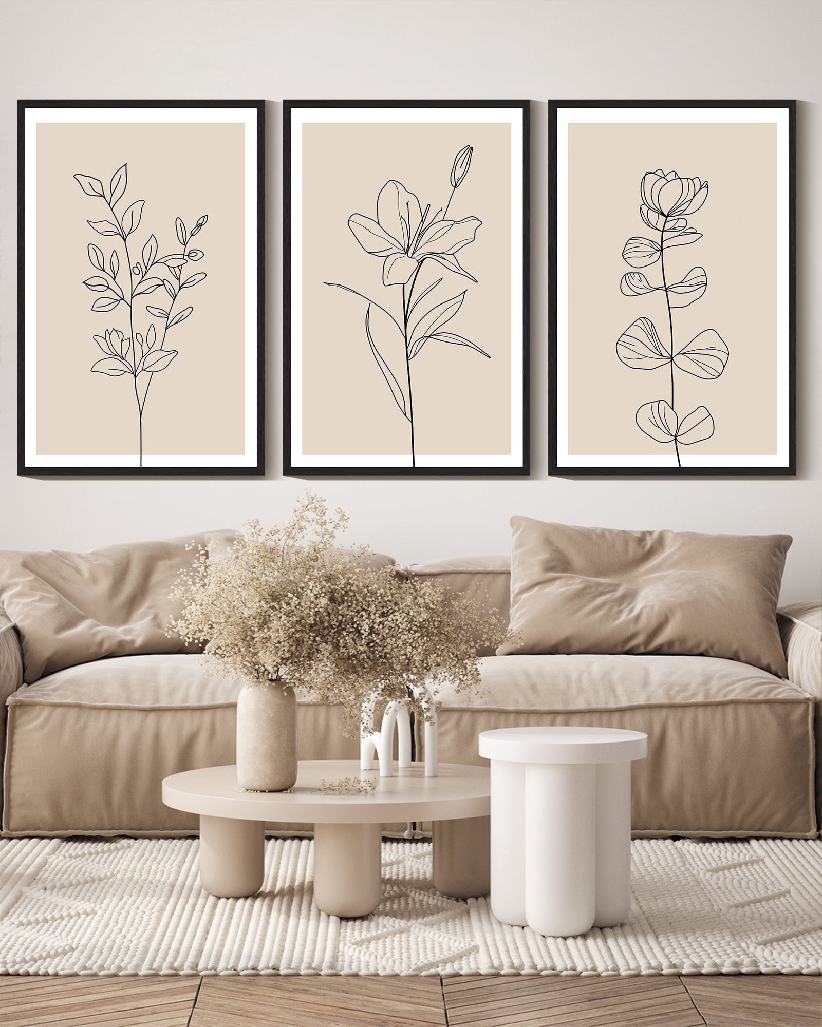Drsoum Vintage Floral Wall Decor 16x24in3pcs Black Framed Home Flower Painting for Living Room Ready to Hang