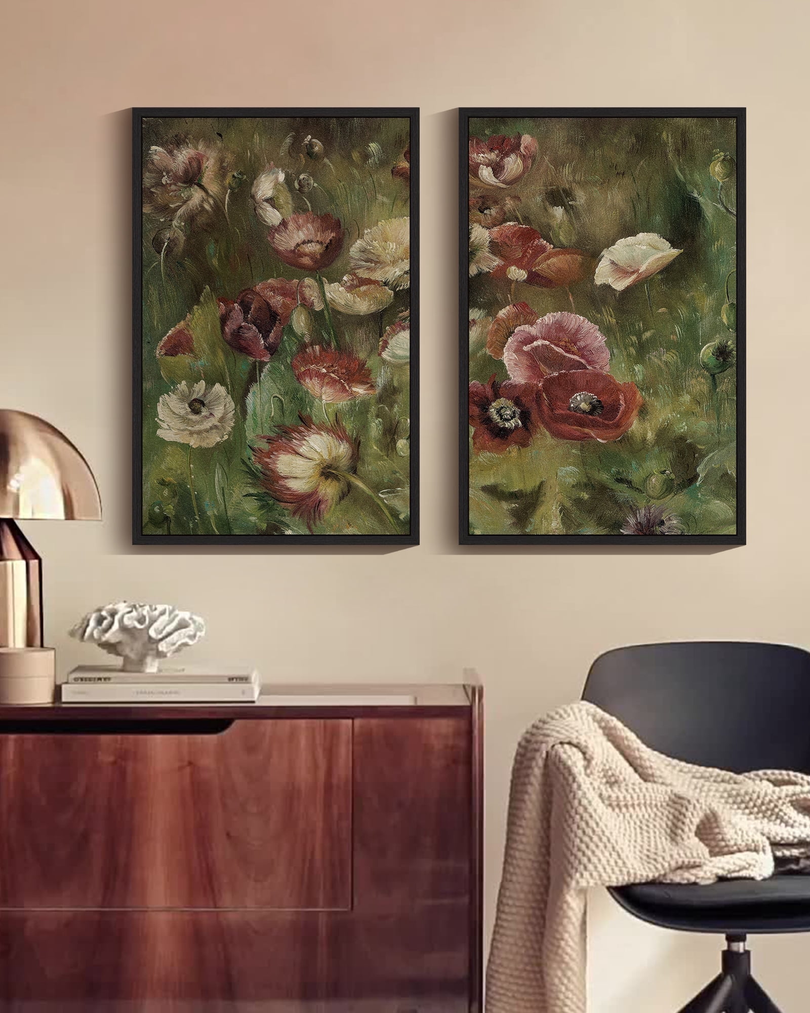 Drsoum Vintage Flower Wall Art 16x24in2pcs Black Framed Poppies Floral ...