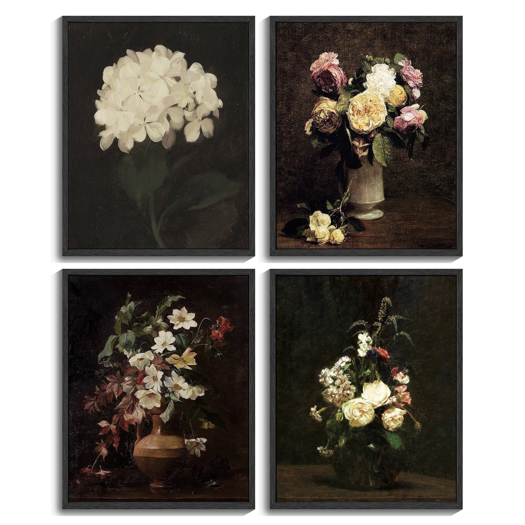 Drsoum Flower wall art Poppies Floral Classic Wall Prints Modern Farmhouse Bedroom Living room Kitch Decor 8x10in4pcs Brown 8x10in4pcs Black Framed