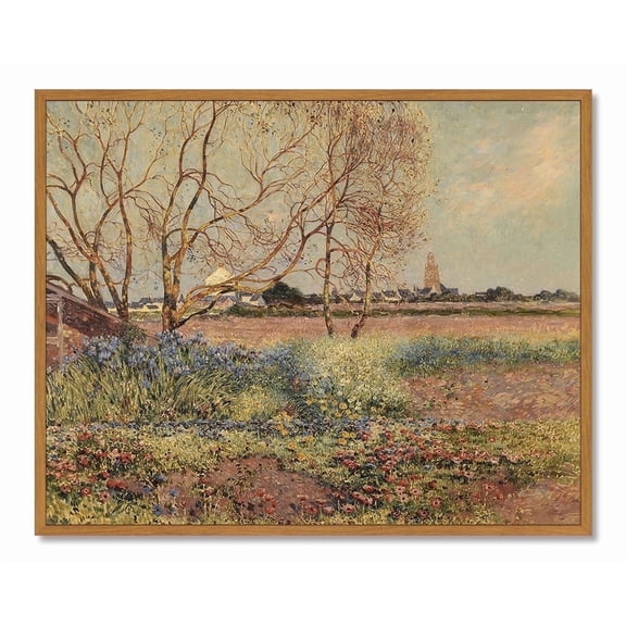 Drsoum Vintage Flower Field Landscape Wall Art Rustic Retro Countryside Scenery Prints Classic Decorations for Home Office Bedroom 8x10in Natural Framed