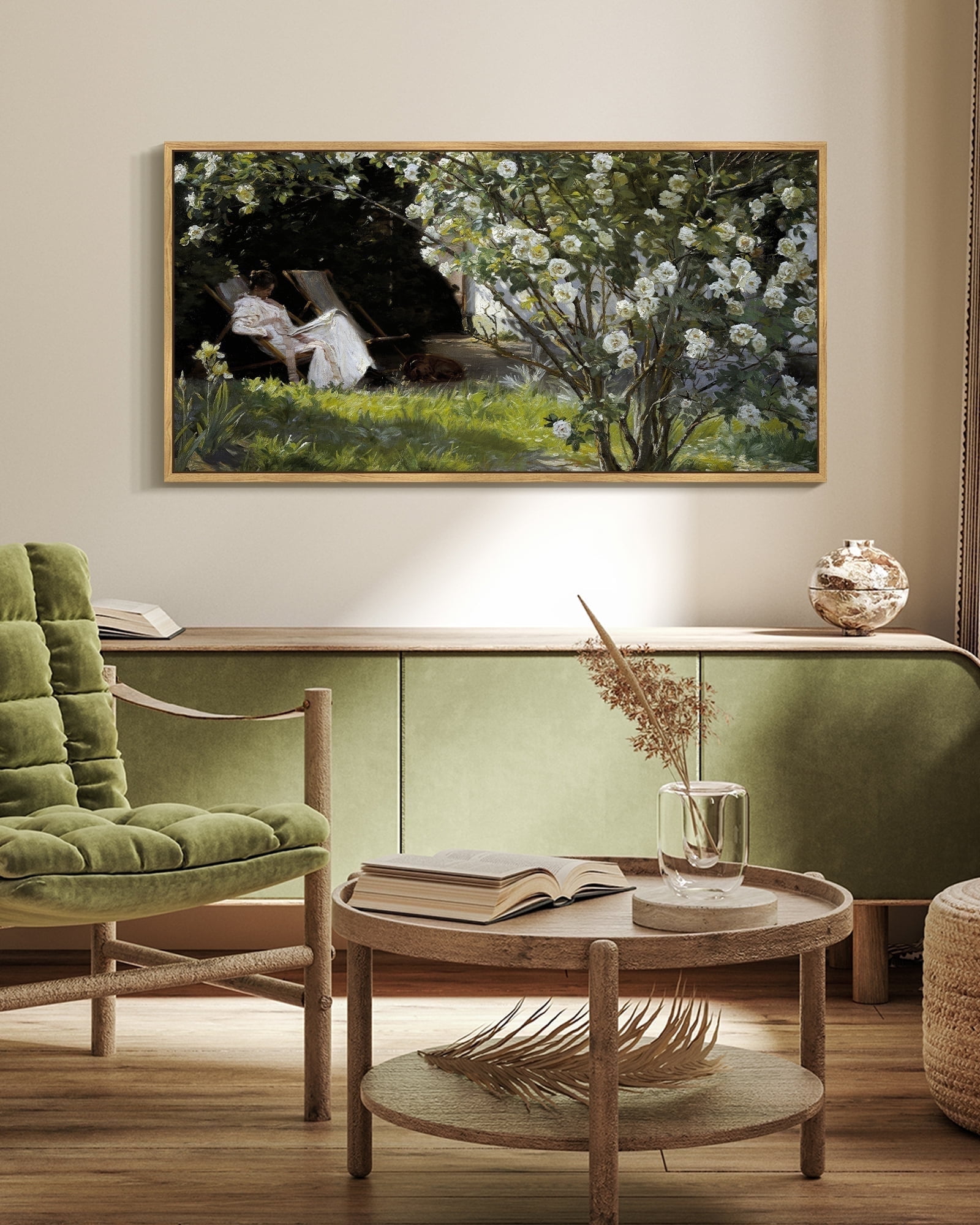Drsoum Large 20x40in Natural Framed Vintage Flower Garedn Landscape ...