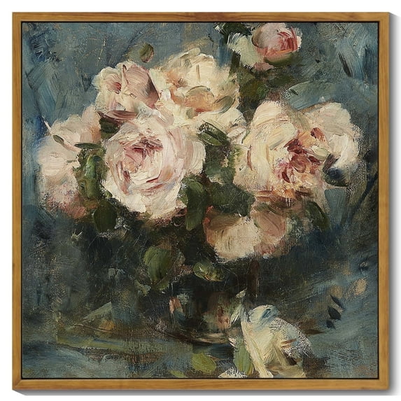 Drsoum Vintage Flower Wall Art 16x16in Natural Framed Classic Retro Floral Wall Prints Modern Farmhouse Kitchen Bathroom Office Decor