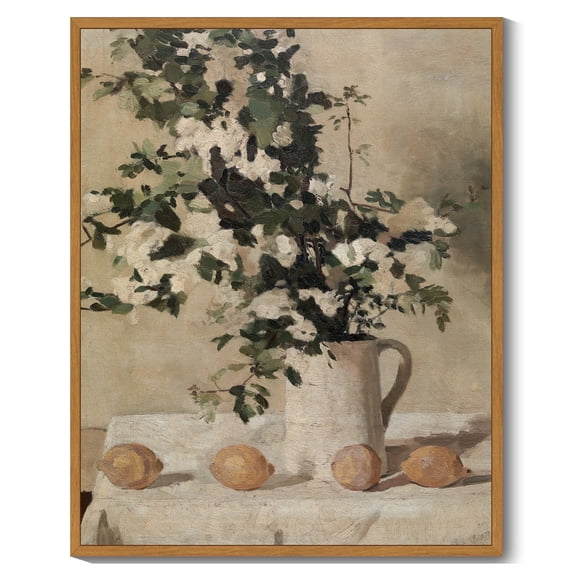 Drsoum Vintage Flower Wall Art Classic Retro Floral and Lemons Bush Wall Prints Farmhouse Kitchen Bathroom Office Decor 8x10in Natural Framed