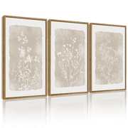 Drsoum Vintage Flower Wall Decor Minimalist Floral Artwork Ready to Hang Hallway Home Office 11x14in3pcs Natural Framed