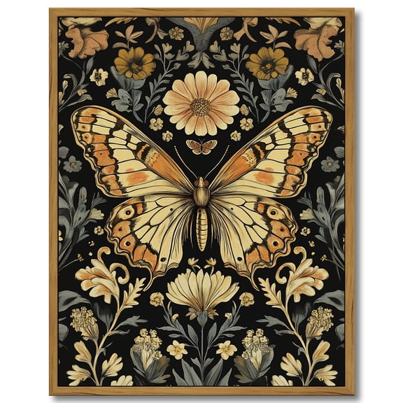 Drsoum Vintage Flowers Butterfly Canvas Prints Home Decor Painting Picture Bedroom Wall Art Bathroom Living room 11x14in Brown Framed