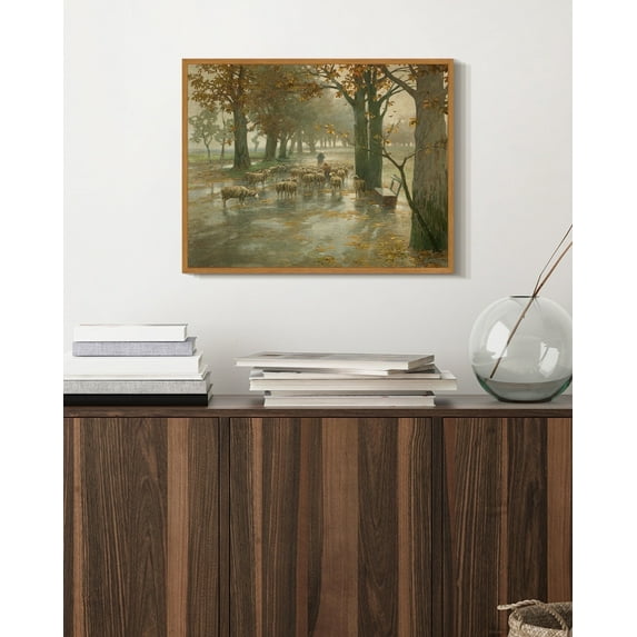 Drsoum Vintage Forest Landscape Wall Art 11x14in Natural Framed Rustic Retro Sheep Nature Scenery Prints Farmhouse Classic Decorations for Living Room Bedroom