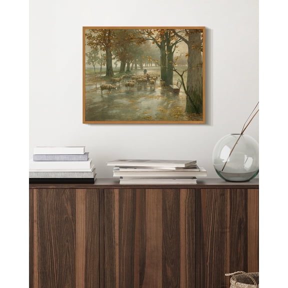 Drsoum Vintage Forest Landscape Wall Art 11x14in Natural Framed Rustic Retro Sheep Nature Scenery Prints Farmhouse Classic Decorations for Living Room Bedroom