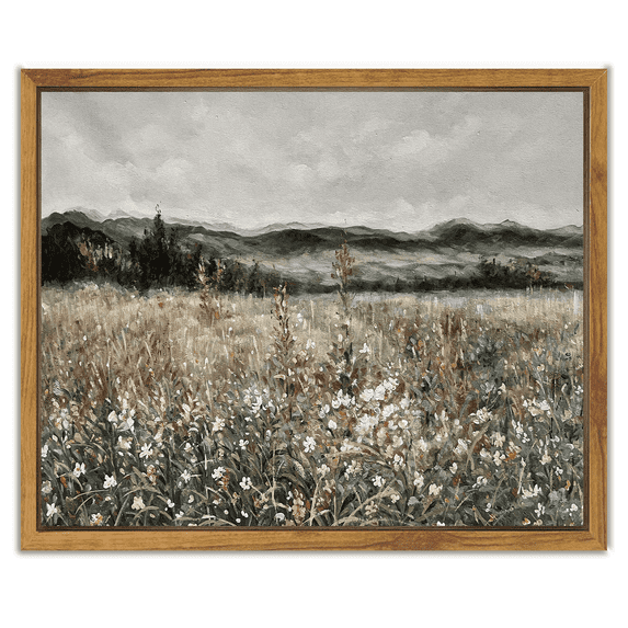 Drsoum Vintage Framed Canvas Wall Art Home Decor Meadow with Flowers Painting for Kitchen Bathroom - 8x10in Natural Framed