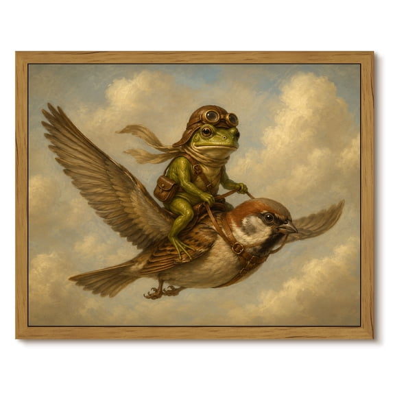 Drsoum Vintage Frog Aviator Wall Art Whimsical Pilot Animal Decor for Living Room 8x10 Inch Framed Canvas Prints