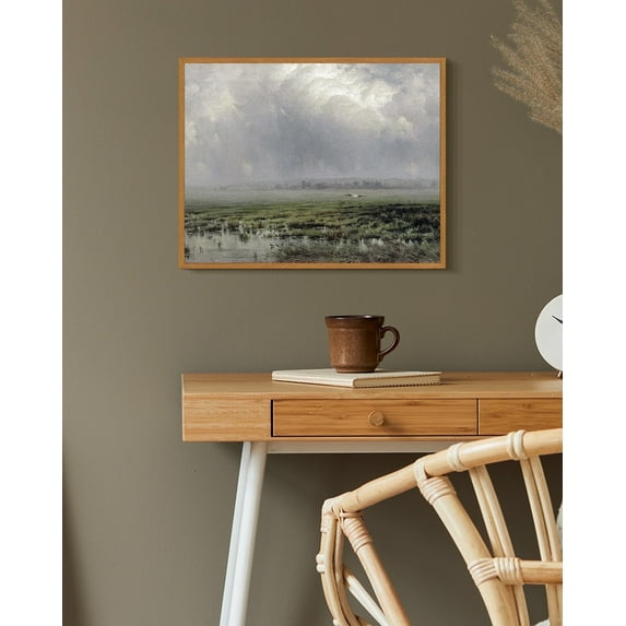 Drsoum Vintage Grassland Cloud Wall Art 11x14in Natural Framed Rustic Retro Countryside Sky Prints Farmhouse Classic Decorations for Living Room Bedroom