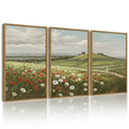 thumbnail image 1 of Drsoum Vintage Grassland Meadow Wildflower Field Wall Prints Classic Retro Farmhouse Landscape Wall Art 16x24in3pcs Natural Framed Rustic Decorations for Kitchen Bedroom, 1 of 6