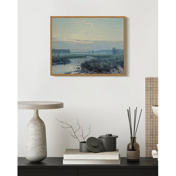 Drsoum Vintage Grassland River Wall Art 11x14in Natural Framed Rustic Retro Meadow Stream Prints Farmhouse Classic Decorations for Home Office Bedroom