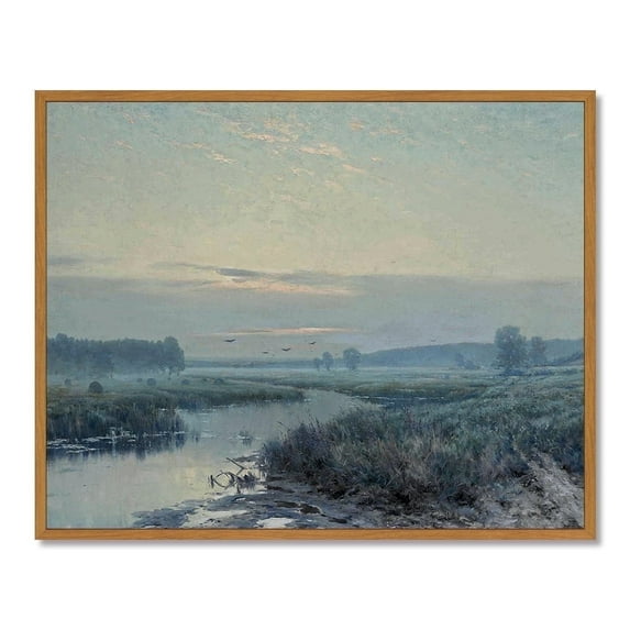 Drsoum Vintage Grassland River Wall Art Rustic Retro Framed Meadow Stream Prints Farmhouse Classic Decorations for Home Office Bedroom 8x10in Natural Framed