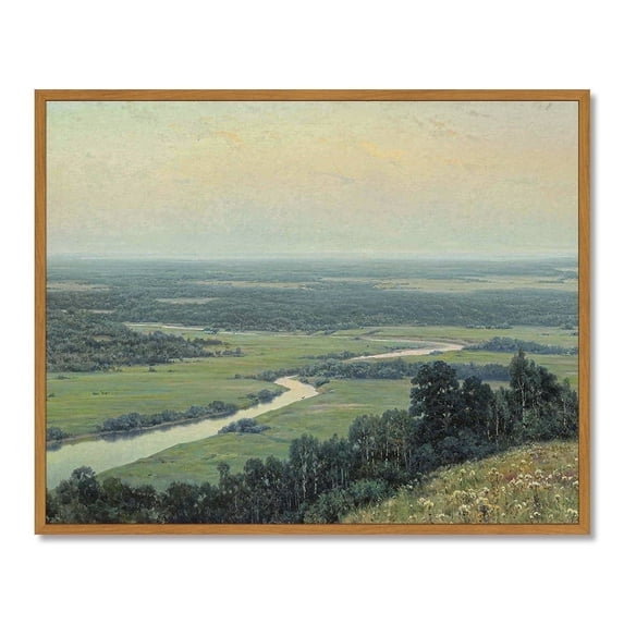 Drsoum Vintage Grassland River Wall Art Rustic Retro Meadow Stream Prints Farmhouse Classic Decorations for Living Room Kitchen 8x10in Natural Framed