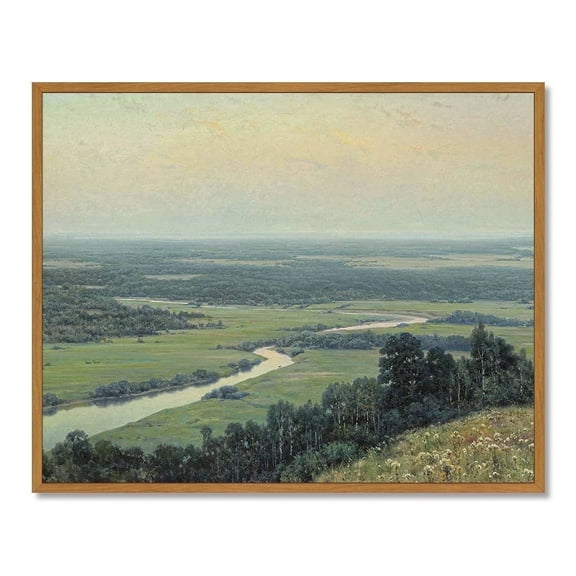 Drsoum Vintage Grassland River Wall Art Rustic Retro Meadow Stream Prints Farmhouse Classic Decorations for Living Room Kitchen 8x10in Natural Framed