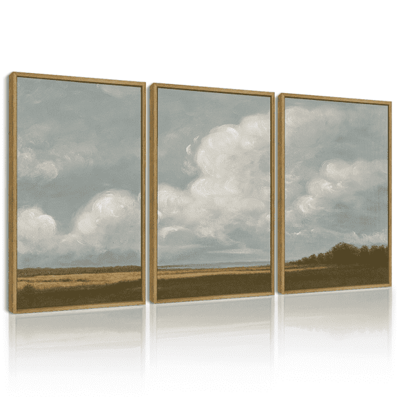Drsoum Vintage Grassland Wilderness Desert Wall Prints Classic Retro Farmhouse Landscape Wall Art 16x24in3pcs Natural Framed Rustic Decorations for Kitchen Bedroom