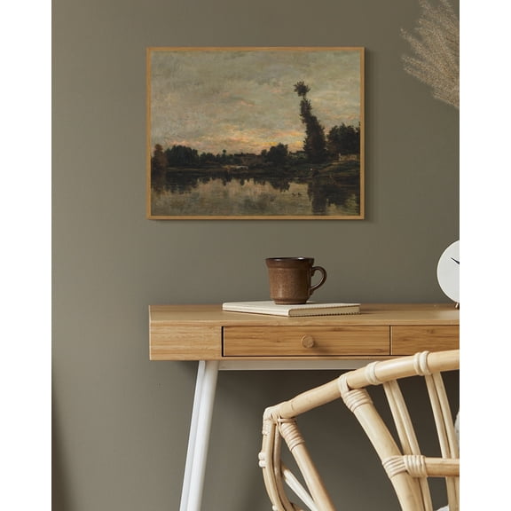 Drsoum Vintage Lake Landscape Wall Art 11x14in Natural Framed Classic Retro Farmhouse Rustic Decorations for Home Office Kitchen