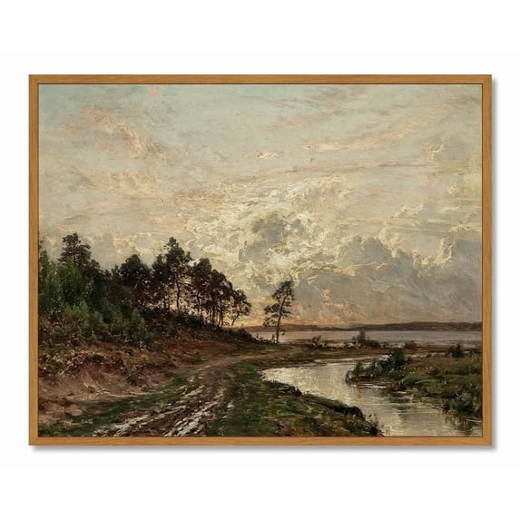 Drsoum Vintage Lakeside Forest Landscape Wall Art Rustic Retro Framed Nature Scenery Prints Farmhouse Classic Decorations for Home Office Bedroom 8x10in Natural Framed