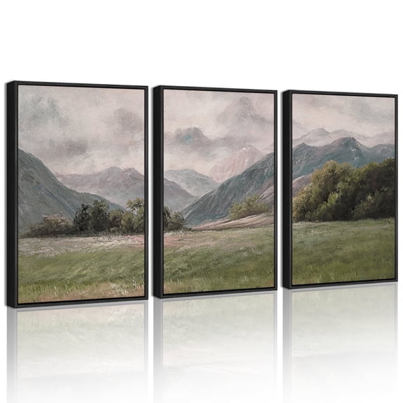 Drsoum Vintage Landscape 16x24in Black Framed Wall Art Mountain Range Retro Classic Farmhouse Paints Rustic