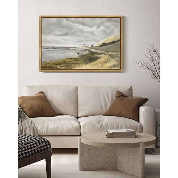 Drsoum Vintage Landscape 24x36in Brown Framed Canvas Wall Art Coastal Classic Wall Prints Modern Farmhouse Decor