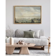 Drsoum Vintage Landscape 24x36in Brown Framed Canvas Wall Art Retro Rustic Village Prints Modern Decor