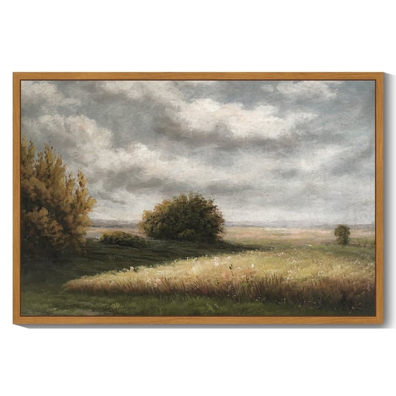 Drsoum Vintage Landscape 24x36in Natural Framed Canvas Wall Art Grassland Classic Wall Prints Farmhouse Bathroom Office Decor