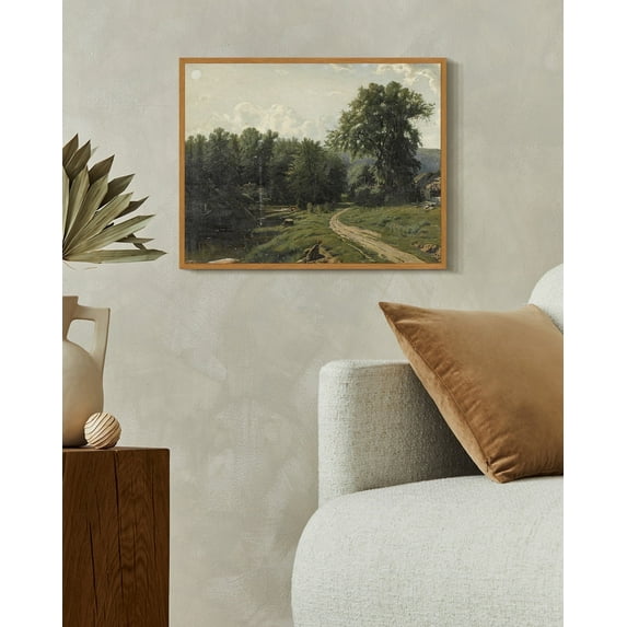 Drsoum Vintage Landscape Canvas Wall Art 11x14in Natural Framed Home Decor Grassland Classic Wall Prints Farmhouse Bathroom Office Decor