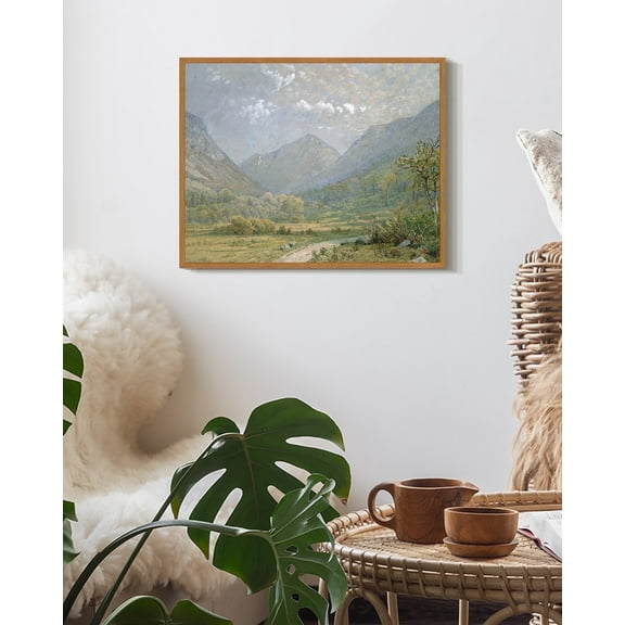 Drsoum Vintage Landscape Canvas Wall Art 11x14in Natural Framed Retro Village Prints Modern Kitchen Bathroom Office Decor