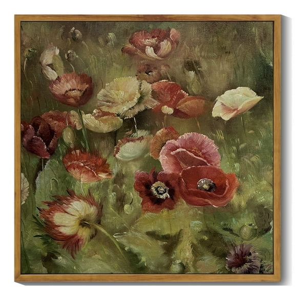 Drsoum Vintage Landscape Canvas Wall Art 16x16in Natural Framed Poppies Flower Classic Wall Prints Modern Farmhouse Kitchen Bedroom Office Decor