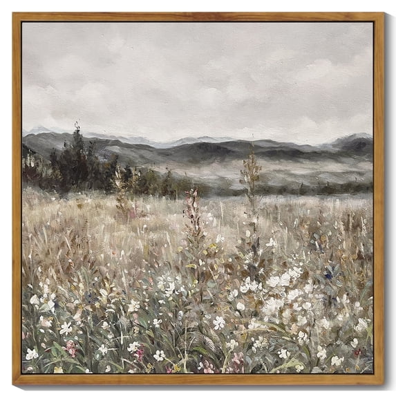 Drsoum Vintage Landscape Canvas Wall Art 16x16in Natural Framed Prairie in Full Bloom Classic Wall Prints Modern Farmhouse Kitchen Bedroom Office Decor