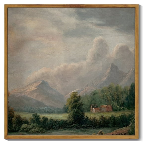 Drsoum Vintage Landscape Canvas Wall Art 16x16in Natural Framed Retro Village Prints Modern Kitchen Bedroom Office Decor