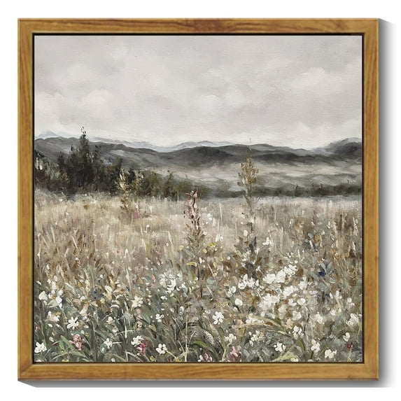 Drsoum Vintage Landscape Canvas Wall Art Prairie in Full Bloom Classic Wall Prints Modern Farmhouse Kitchen Bathroom Office Decor 10x10in Natural Framed