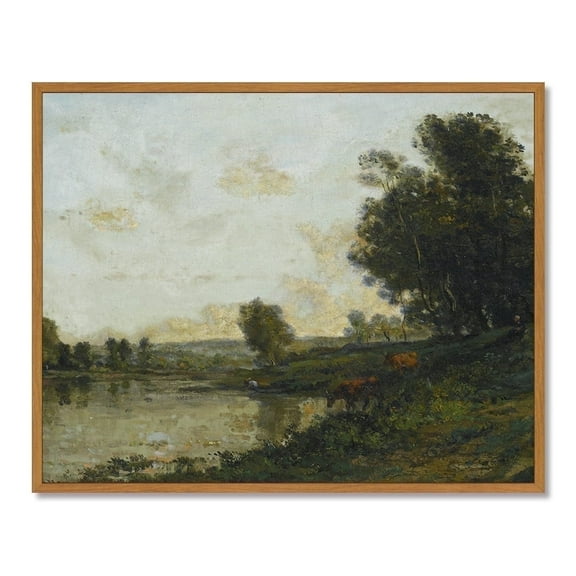 Drsoum Vintage Landscape Framed Wall Art Coastal Lake Ship Wall Prints Classic Retro Farmhouse Rustic Decorations for Living Room Bedroom 8x10in Natural Framed