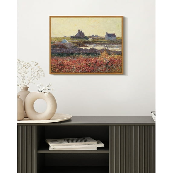 Drsoum Vintage Landscape Wall Art 11x14in Natural Framed Grassland Meadow Wildflower Field Wall Prints Classic Retro Farmhouse Rustic Decorations for Living Room Bedroom
