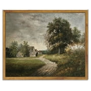 Drsoum Vintage Landscape Wall Art Classical Painting Countryside Room Decor - 8x10in Natural Framed