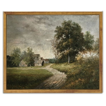 Drsoum Vintage Landscape Wall Art Classical Painting Countryside Room Decor - 8x10in Natural Framed
