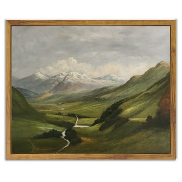 Drsoum Vintage Landscape Wall Art Classical Painting Mountain Range Valley Nature Wilderness Room Decor - 8x10in Natural Framed