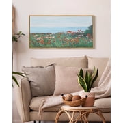 Drsoum Vintage Landscape Wall Art Coastal Red Wildflower Field Wall Prints Classic Retro Farmhouse Rustic Decorations for Living Room Bedroom 8x16in Natural Fra