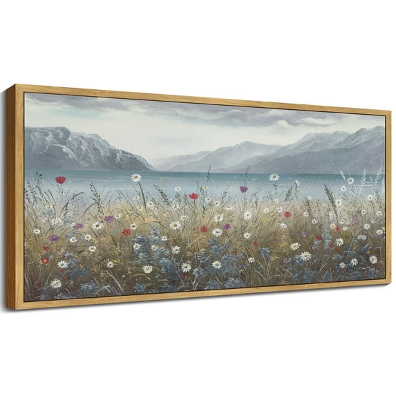 Drsoum Vintage Landscape Wall Art Coastal Wildflower Field Wall Prints Classic Retro Farmhouse Rustic Decorations for Living Room Bedroom 8x16in Natural Framed